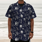 Galaxy UFO Pattern Print Textured Short Sleeve Shirt