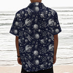 Galaxy UFO Pattern Print Textured Short Sleeve Shirt