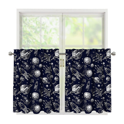 Galaxy UFO Pattern Print Tier Curtains