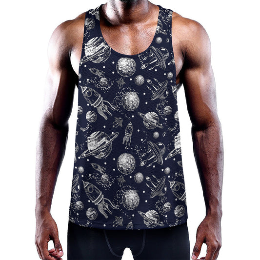 Galaxy UFO Pattern Print Training Tank Top