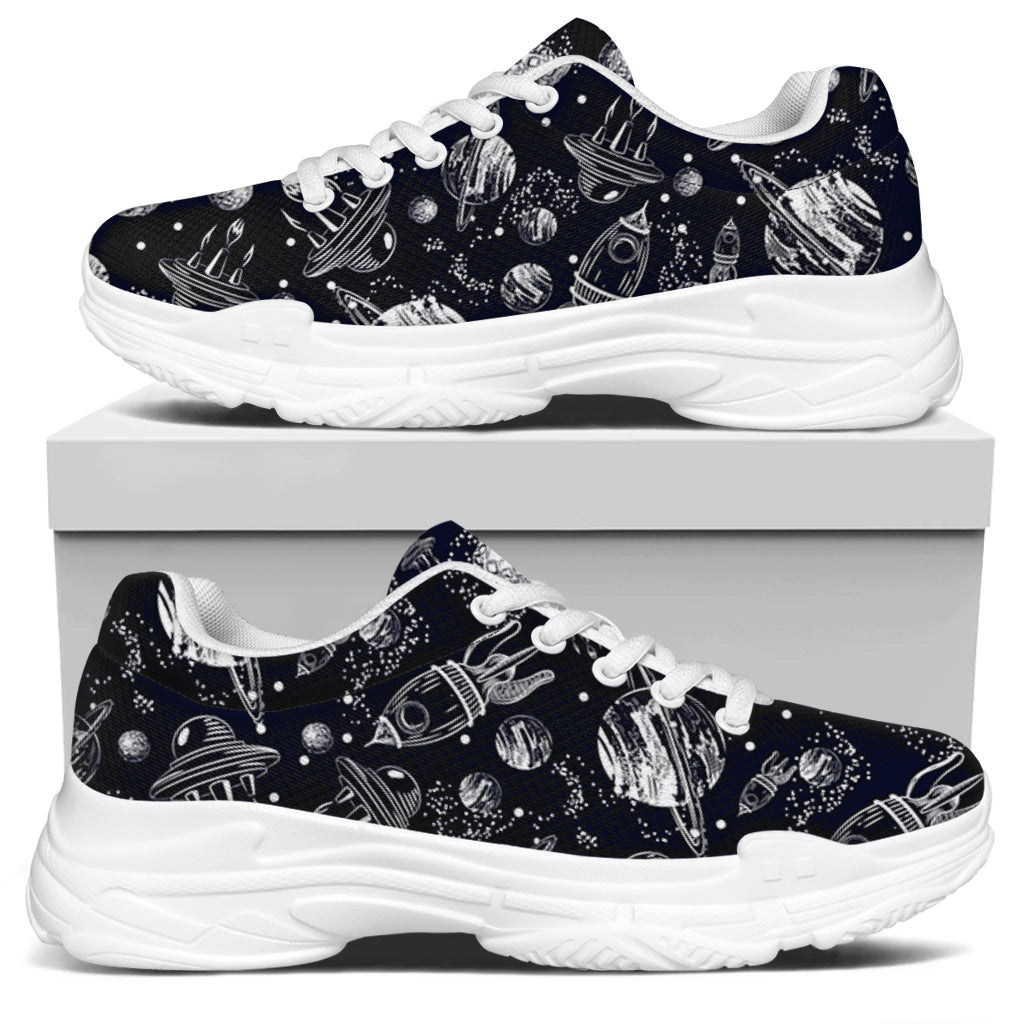 Galaxy UFO Pattern Print White Chunky Shoes