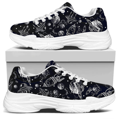 Galaxy UFO Pattern Print White Chunky Shoes