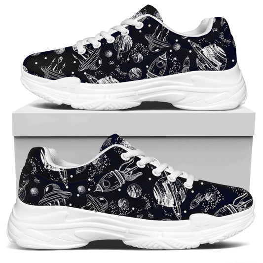 Galaxy UFO Pattern Print White Chunky Shoes