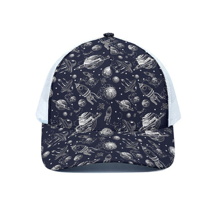 Galaxy UFO Pattern Print White Mesh Trucker Cap