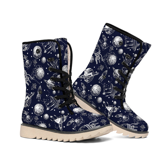 Galaxy UFO Pattern Print Winter Boots
