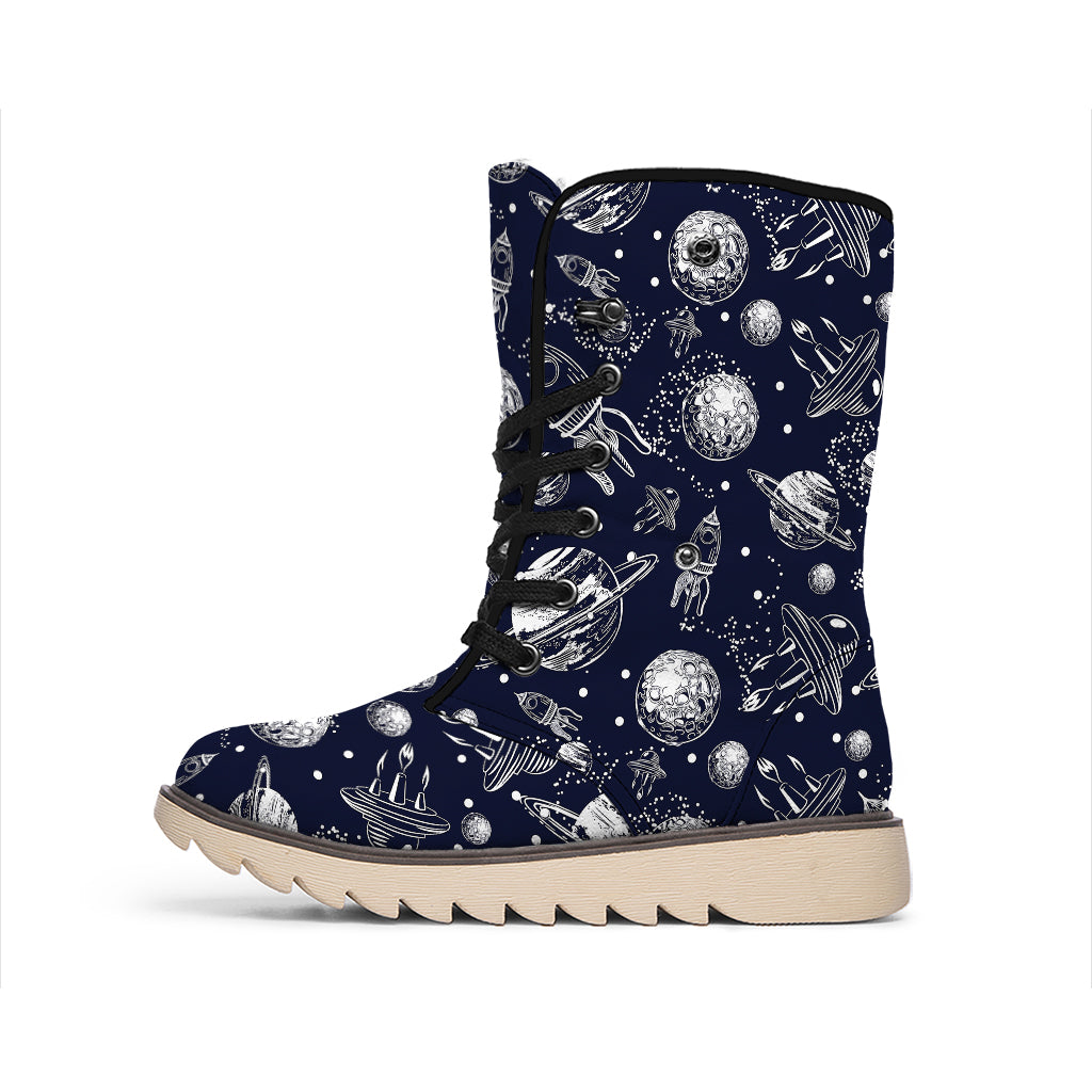 Galaxy UFO Pattern Print Winter Boots