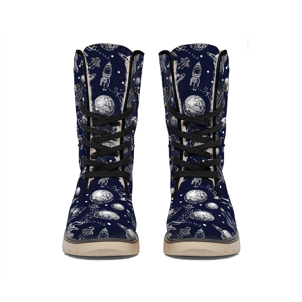 Galaxy UFO Pattern Print Winter Boots