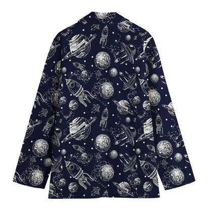 Galaxy UFO Pattern Print Women's Blazer
