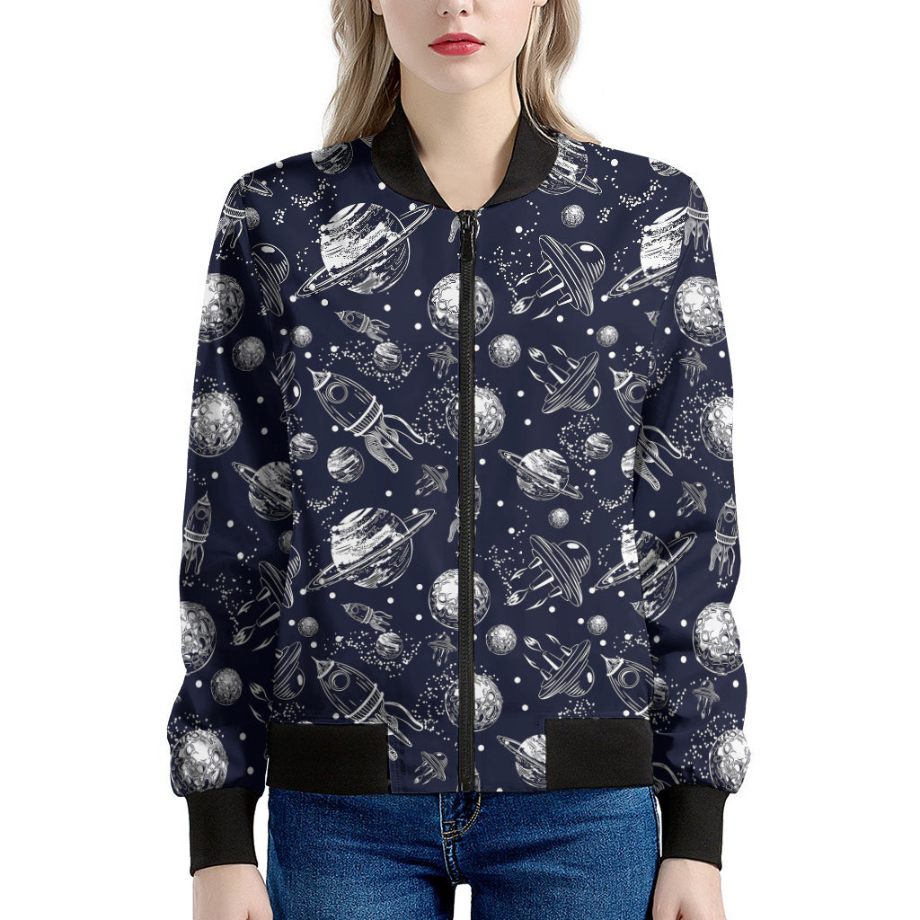Galaxy UFO Pattern Print Women's Bomber Jacket