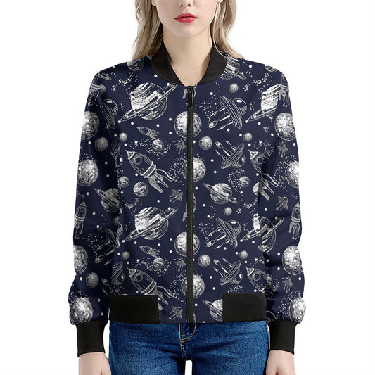 Galaxy UFO Pattern Print Women's Bomber Jacket