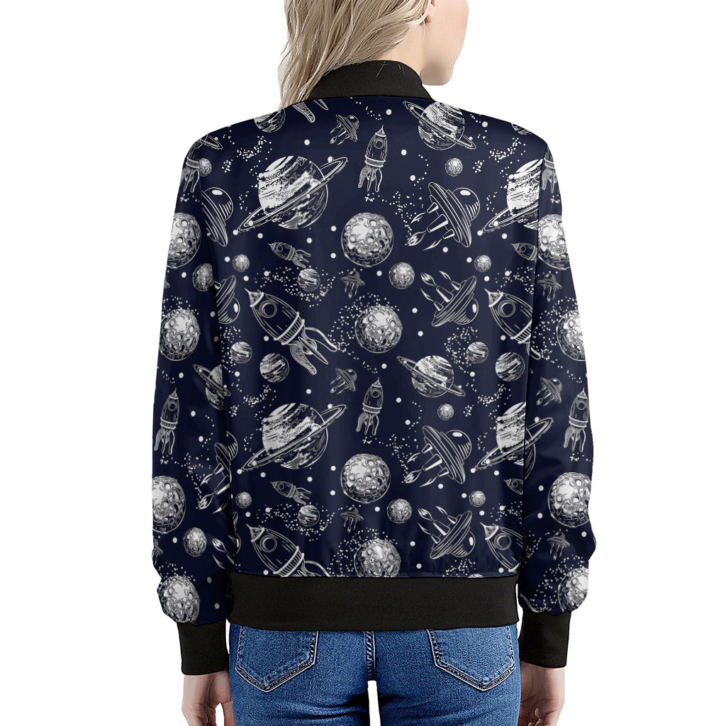 Galaxy UFO Pattern Print Women's Bomber Jacket