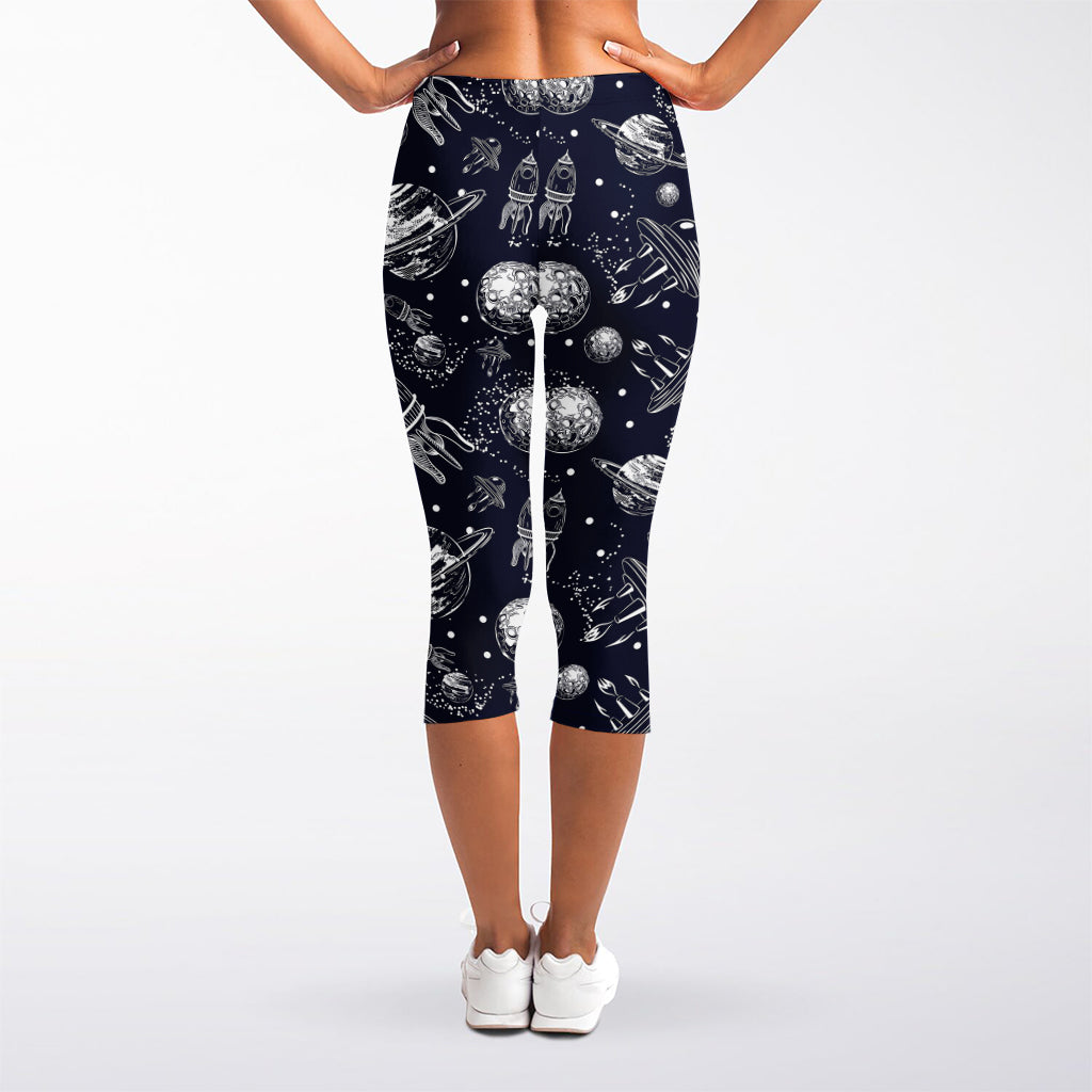 Galaxy UFO Pattern Print Women's Capri Leggings