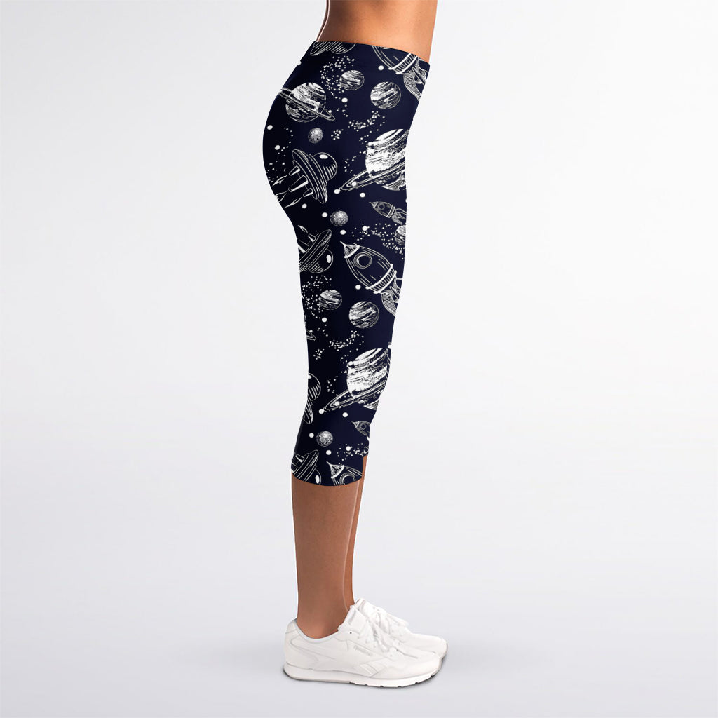 Galaxy UFO Pattern Print Women's Capri Leggings