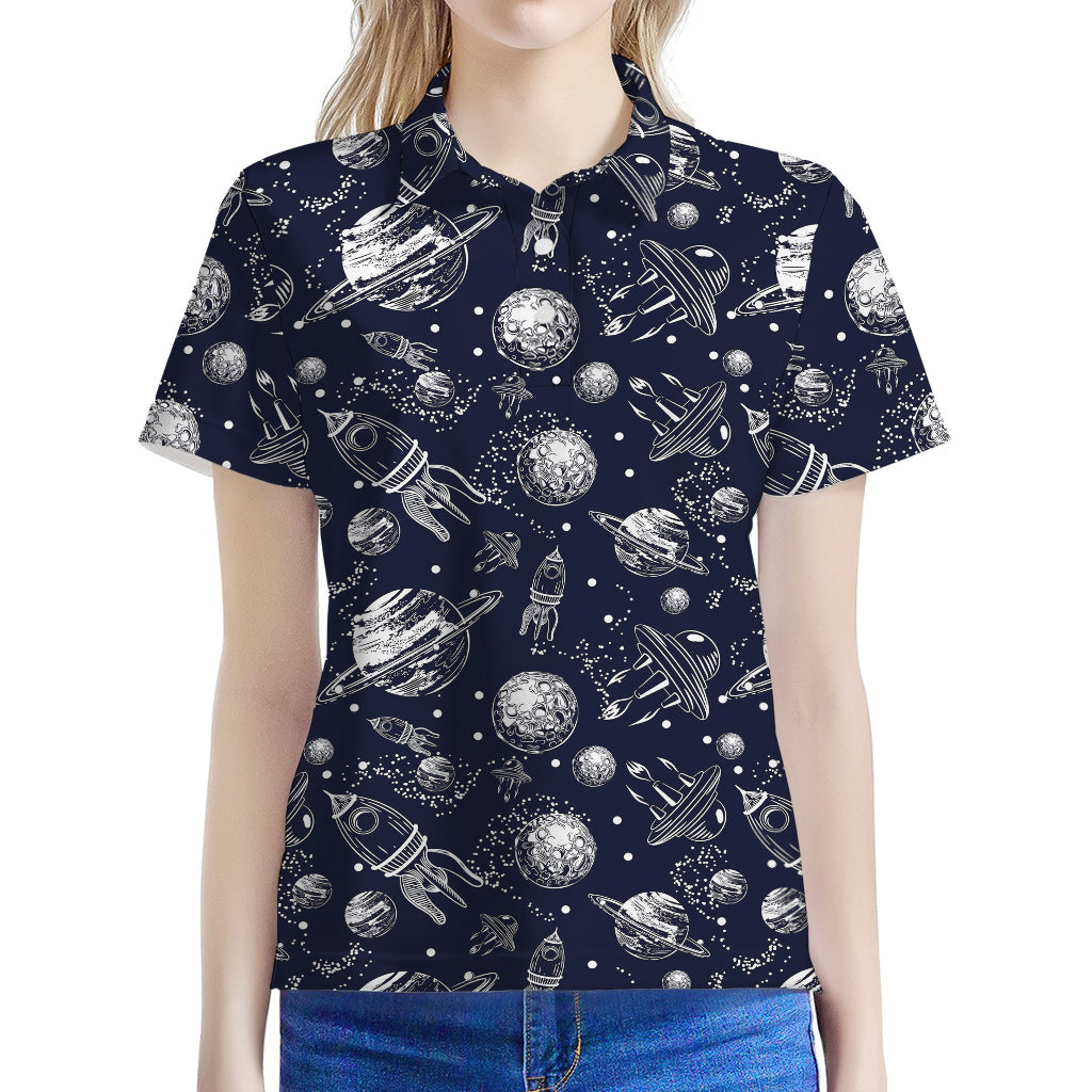 Galaxy UFO Pattern Print Women's Polo Shirt