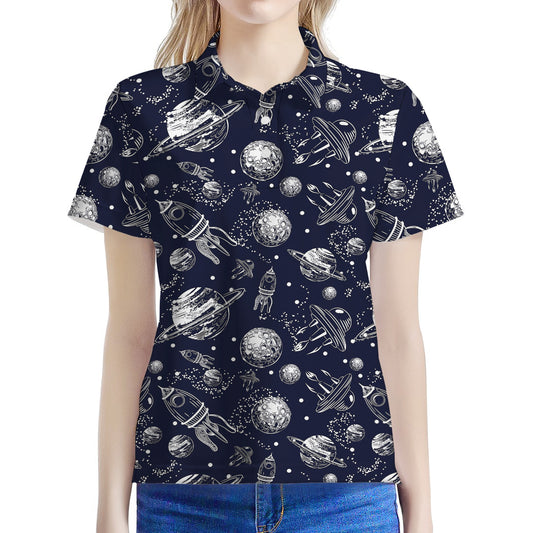 Galaxy UFO Pattern Print Women's Polo Shirt