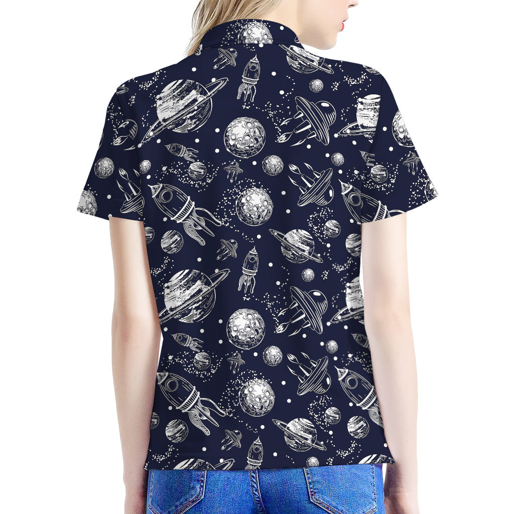 Galaxy UFO Pattern Print Women's Polo Shirt