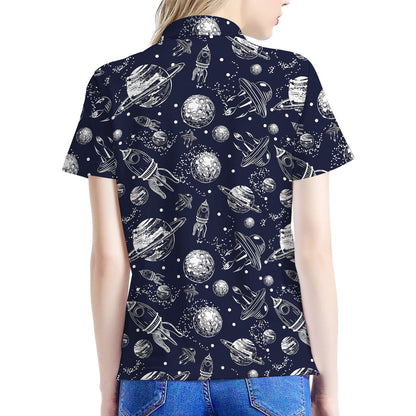 Galaxy UFO Pattern Print Women's Polo Shirt