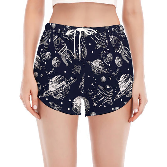 Galaxy UFO Pattern Print Women's Split Running Shorts