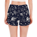 Galaxy UFO Pattern Print Women's Split Running Shorts
