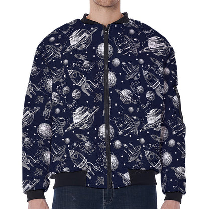 Galaxy UFO Pattern Print Zip Sleeve Bomber Jacket