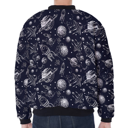 Galaxy UFO Pattern Print Zip Sleeve Bomber Jacket