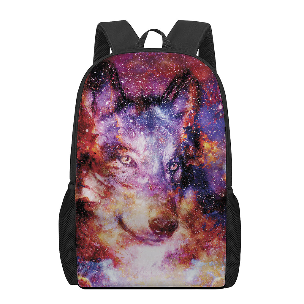Galaxy Wolf Portrait Print 17 Inch Backpack