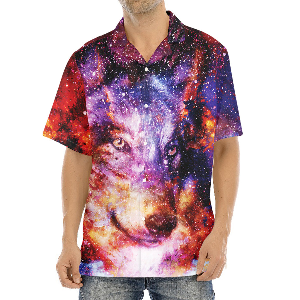 Galaxy Wolf Portrait Print Aloha Shirt