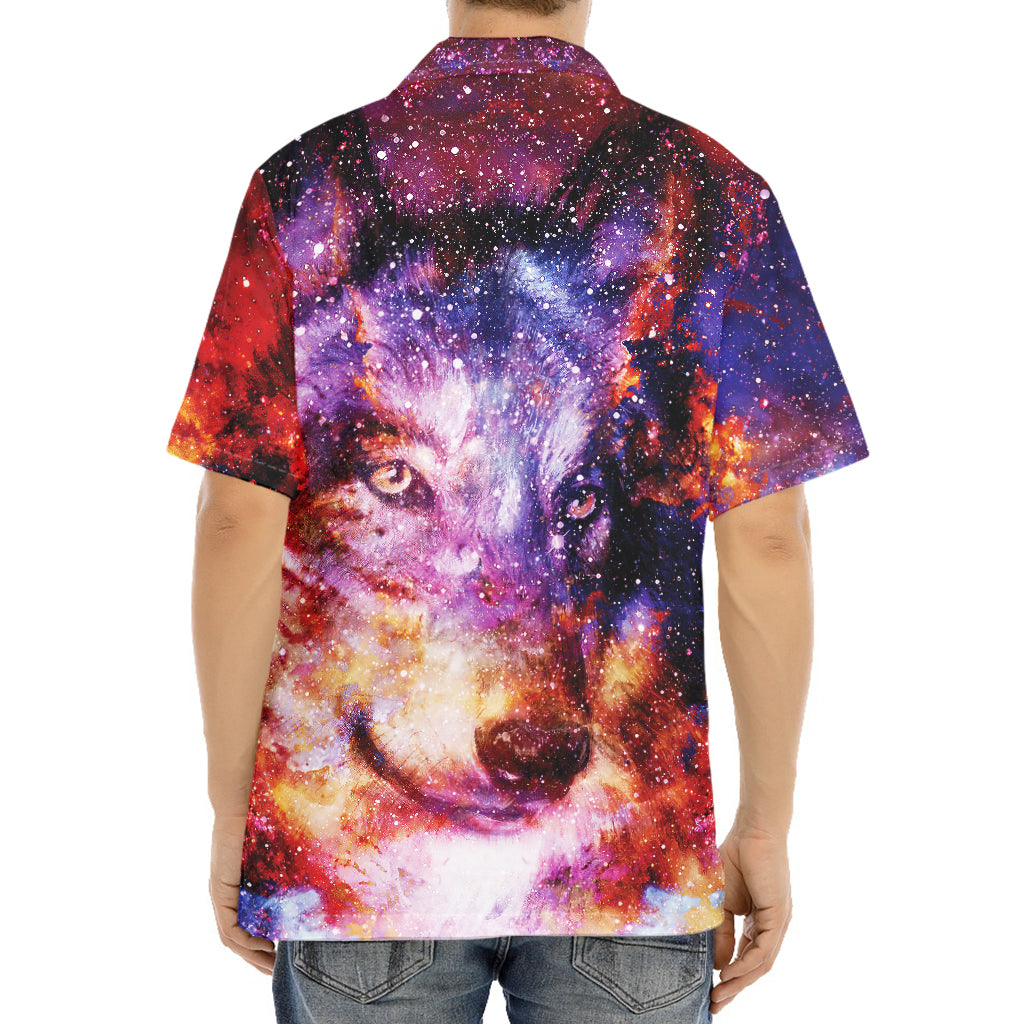 Galaxy Wolf Portrait Print Aloha Shirt
