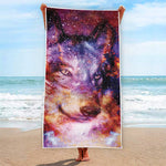 Galaxy Wolf Portrait Print Beach Towel