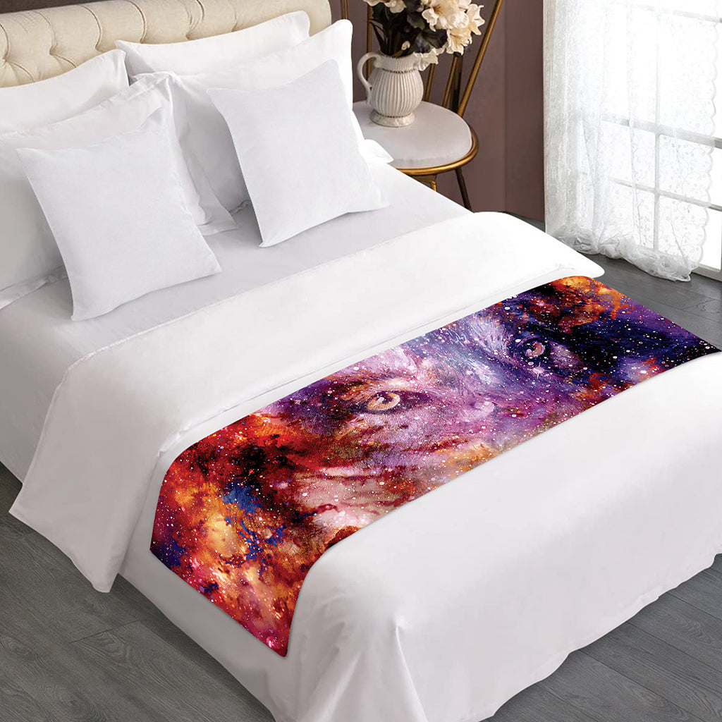Galaxy Wolf Portrait Print Bed Runner