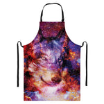 Galaxy Wolf Portrait Print Bib Apron With Pocket