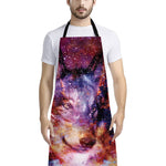 Galaxy Wolf Portrait Print Bib Apron With Pocket