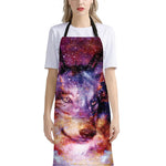 Galaxy Wolf Portrait Print Bib Apron With Pocket