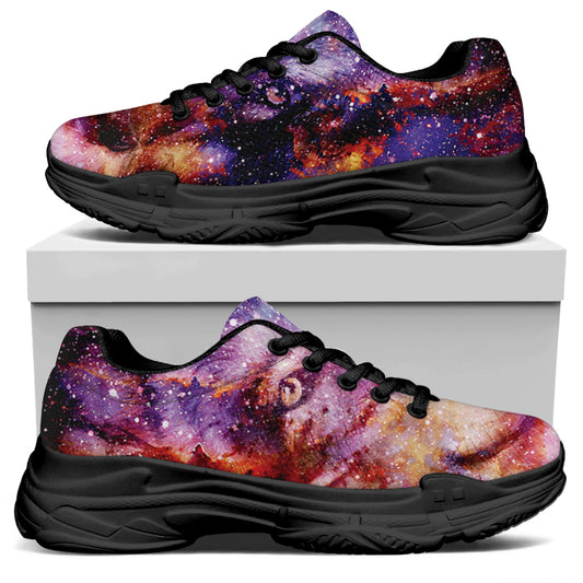 Galaxy Wolf Portrait Print Black Chunky Shoes