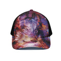Galaxy Wolf Portrait Print Black Mesh Trucker Hat