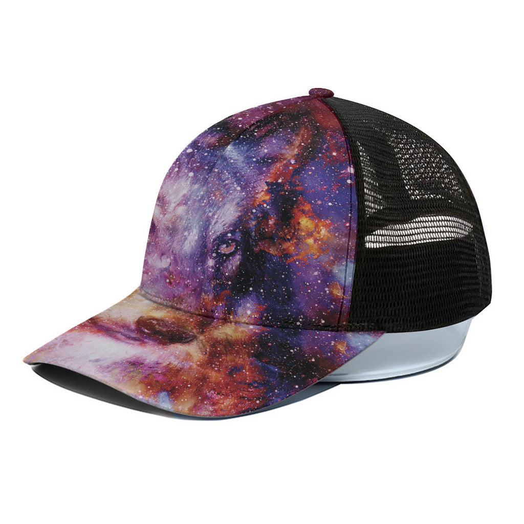 Galaxy Wolf Portrait Print Black Mesh Trucker Cap