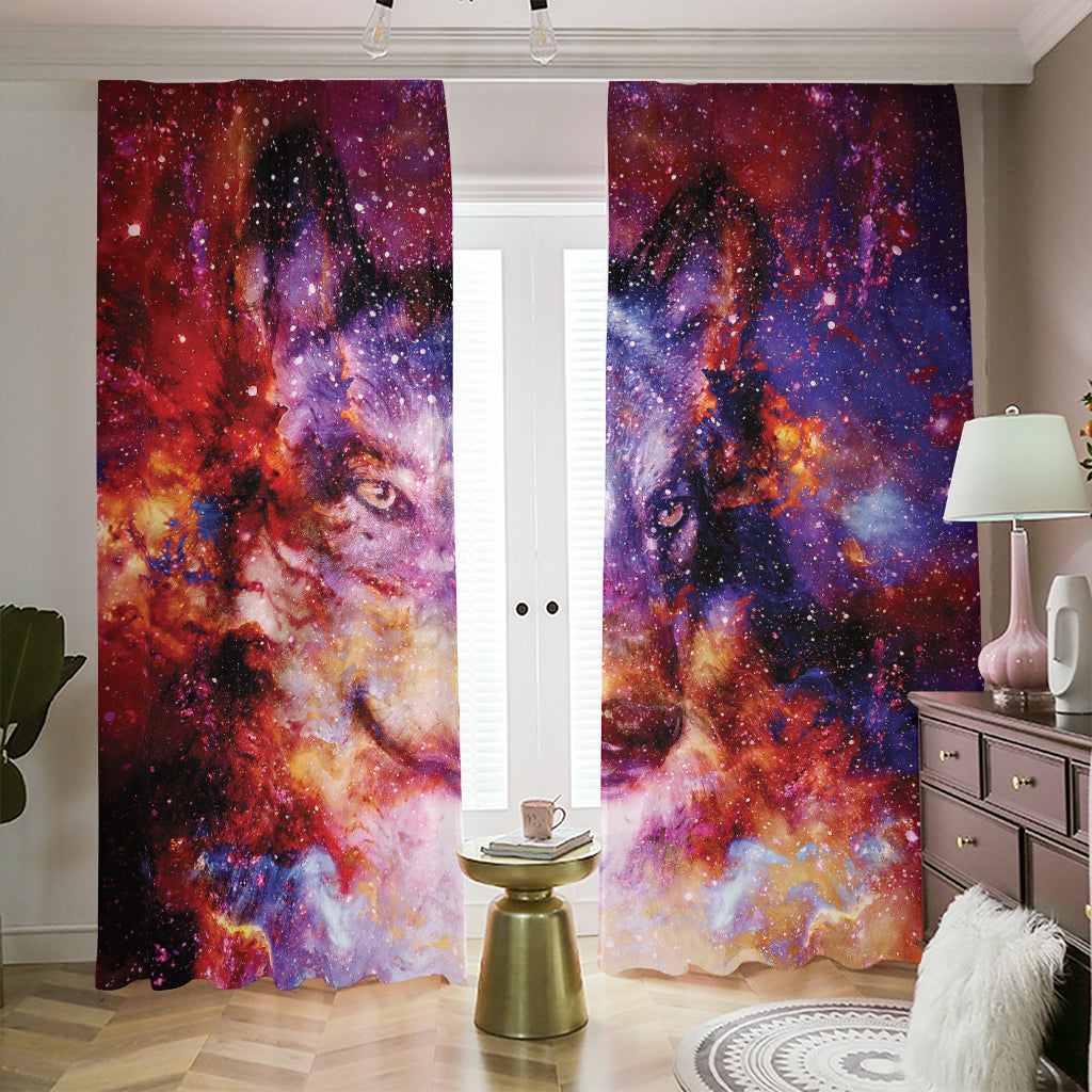 Galaxy Wolf Portrait Print Blackout Pencil Pleat Curtains