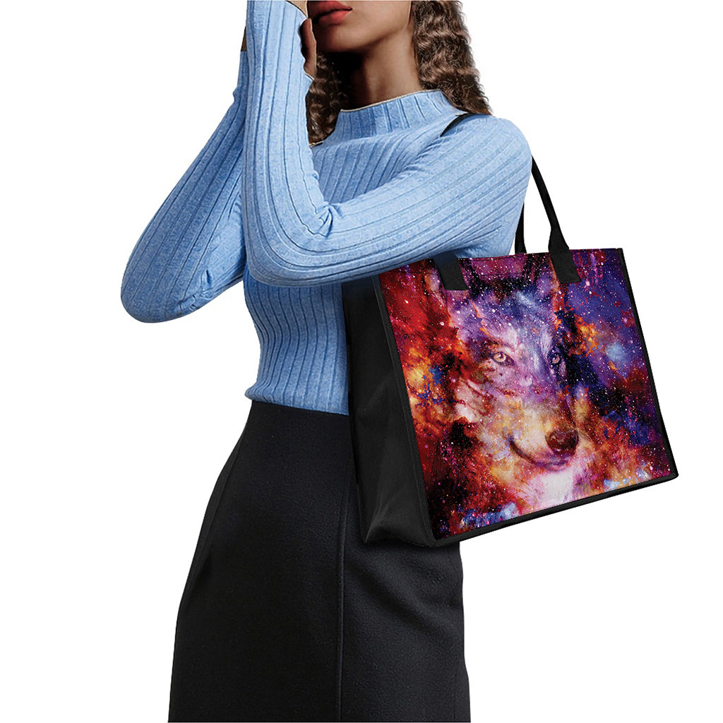 Galaxy Wolf Portrait Print Canvas Tote Bag