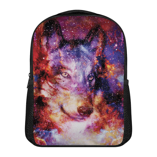 Galaxy Wolf Portrait Print Casual Backpack