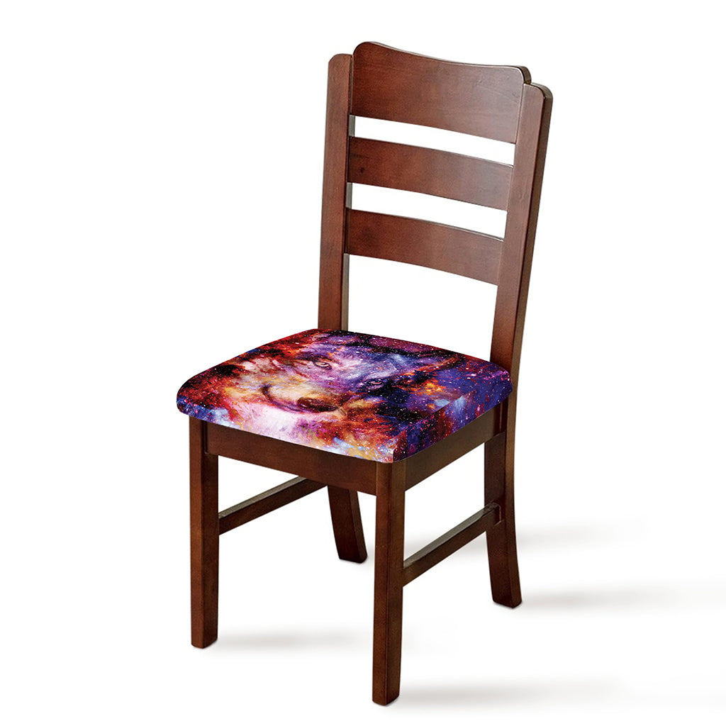 Galaxy Wolf Portrait Print Chair Cushion Cover