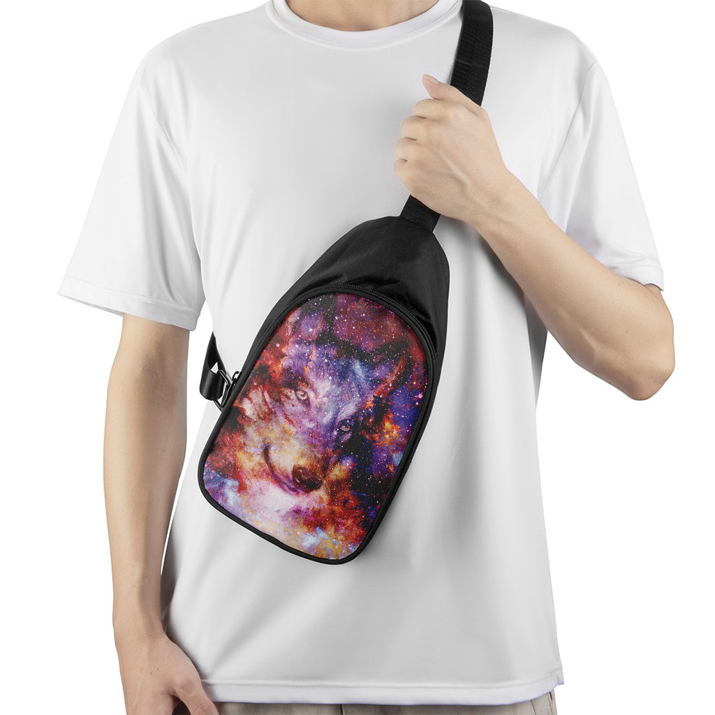 Galaxy Wolf Portrait Print Chest Bag