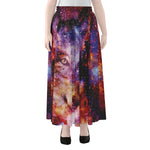 Galaxy Wolf Portrait Print Chiffon Maxi Skirt