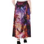 Galaxy Wolf Portrait Print Chiffon Maxi Skirt