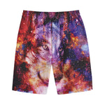 Galaxy Wolf Portrait Print Cotton Shorts