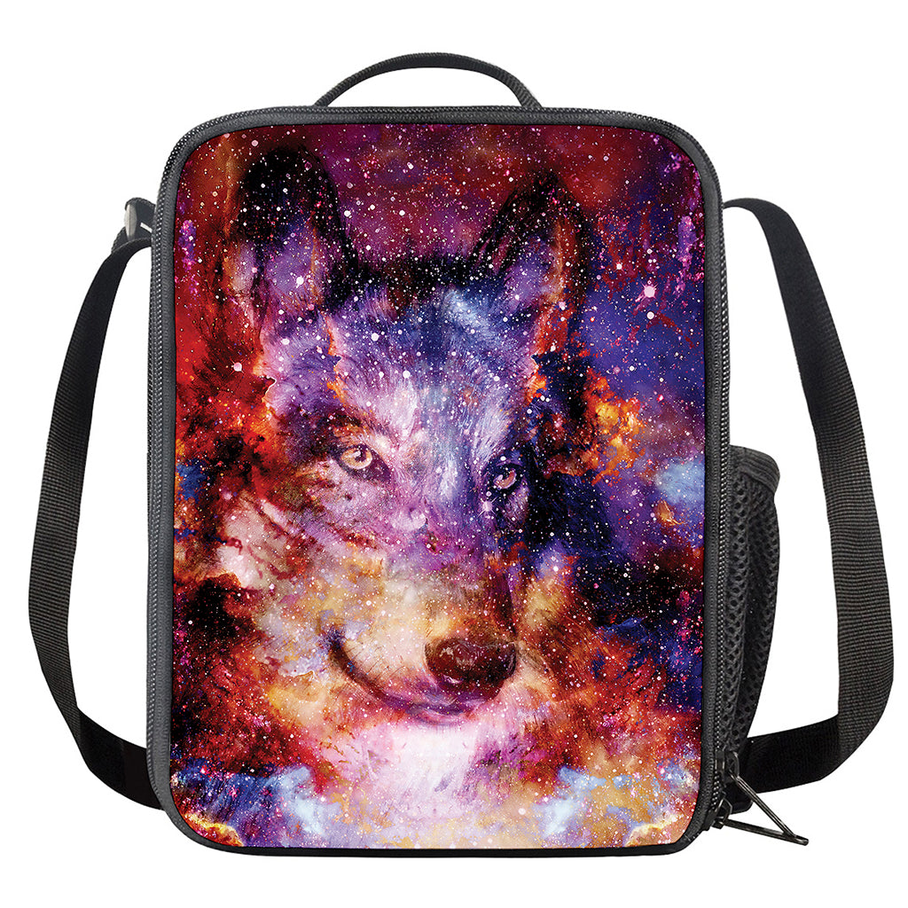 Galaxy Wolf Portrait Print Crossbody Lunch Bag