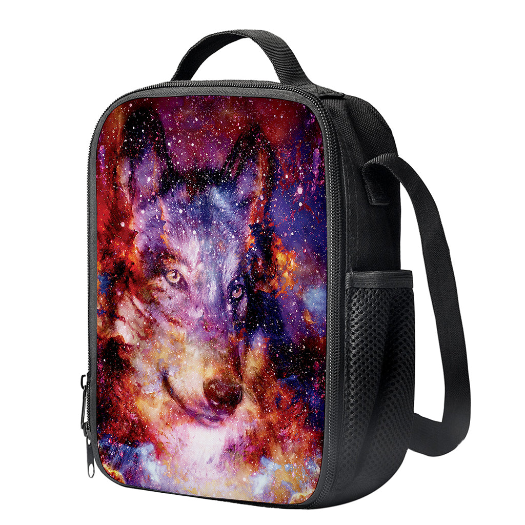 Galaxy Wolf Portrait Print Crossbody Lunch Bag