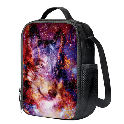 Galaxy Wolf Portrait Print Crossbody Lunch Bag