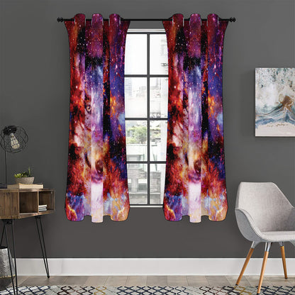 Galaxy Wolf Portrait Print Curtain