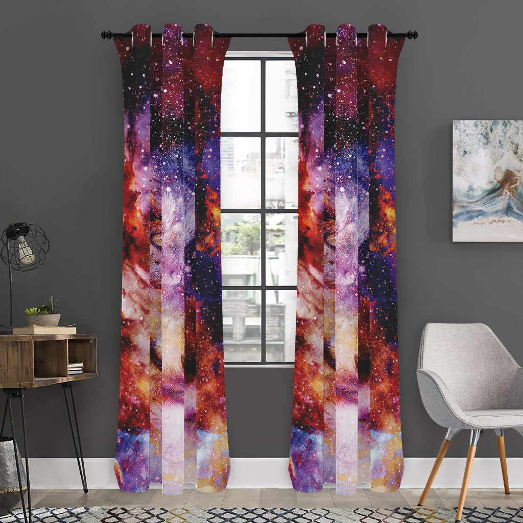 Galaxy Wolf Portrait Print Curtain