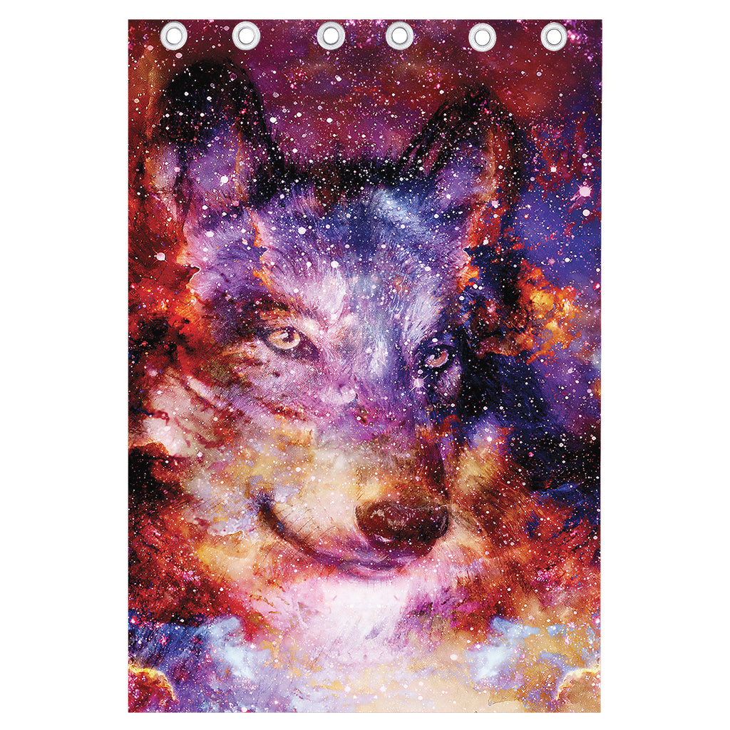 Galaxy Wolf Portrait Print Curtain